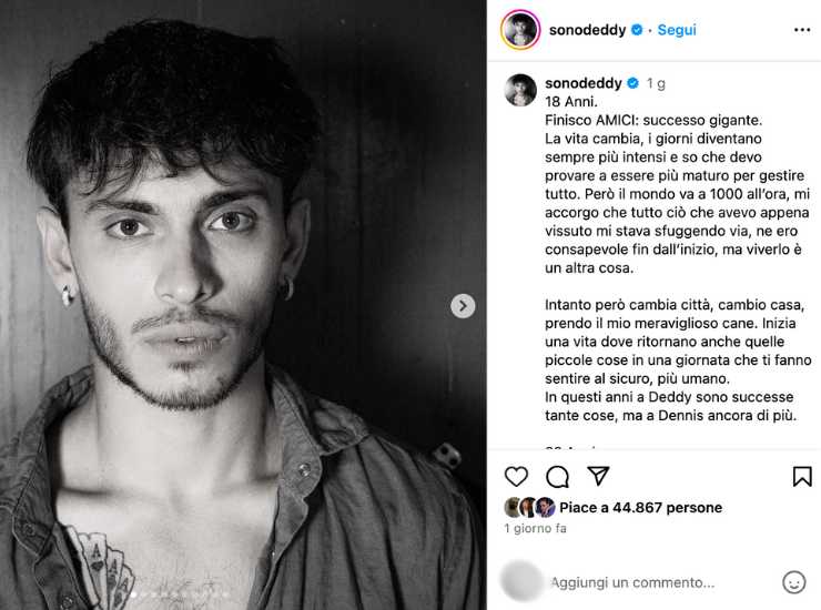 Ex pupillo di Maria De Filippi, shock dopo amici - iFood.it (Fonte Instagram @sonodeddy )