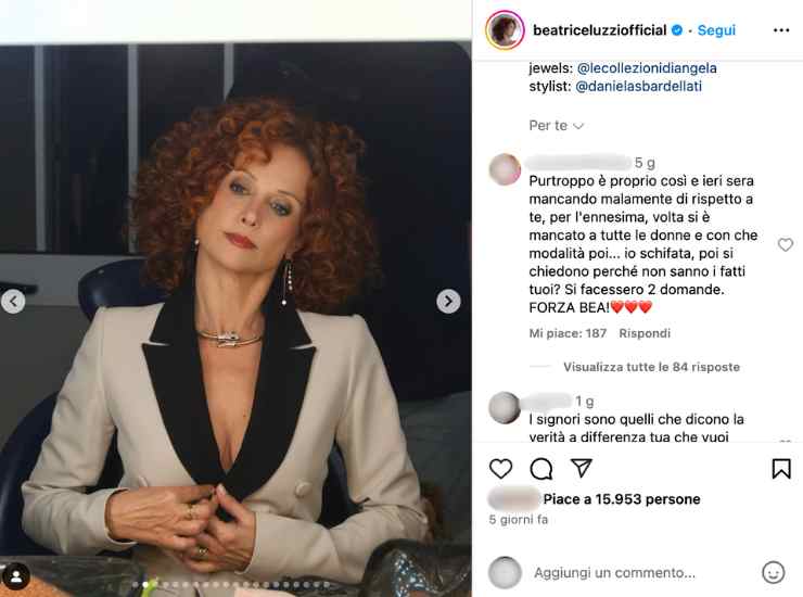 Beatrice Luzzi commento al veleno - iFood (Fonte Foto Instagram @beatriceluzziofficial)