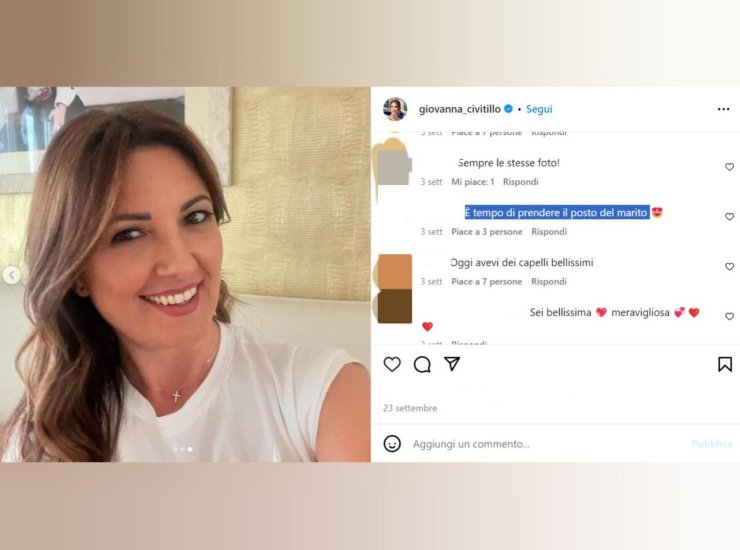 Commento Instagram dal profilo di Giovanna Civitillo