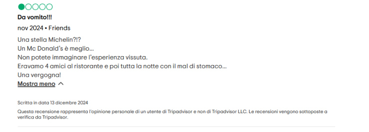 Locanda Locatelli, la pessima recensione di un cliente - iFood.it - 20241219