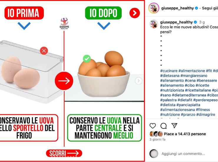 Come conservare le uova più tempo - iFood.it (Fonte foto Insisgram @giuseppe_healthy)