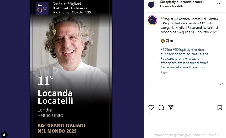 Il premio conferito a Locanda Locatelli - iFood.it - 20250130